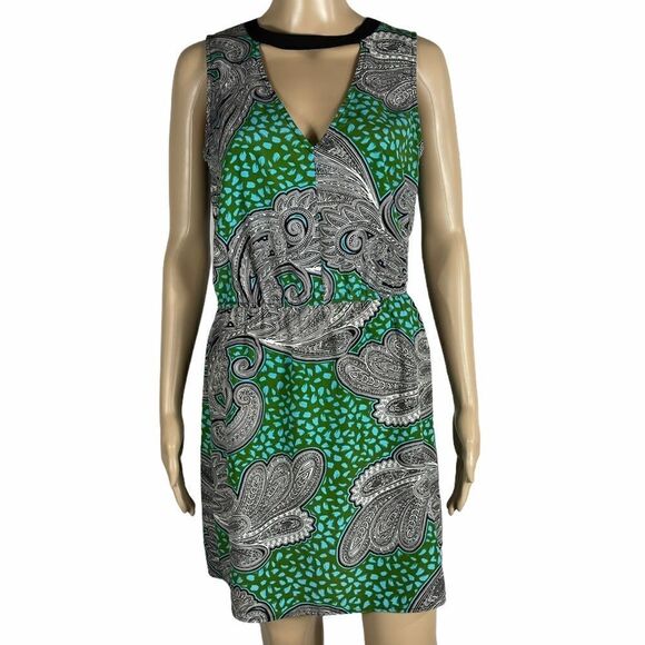 Glam Green, Blue, and Black Patterned Dress - Picture 1 of 12